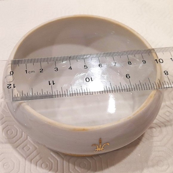 Nasco Stoneware VTG White Trinket Dish Gold Gilt Fleur de Lis Japan - Picture 6 of 13